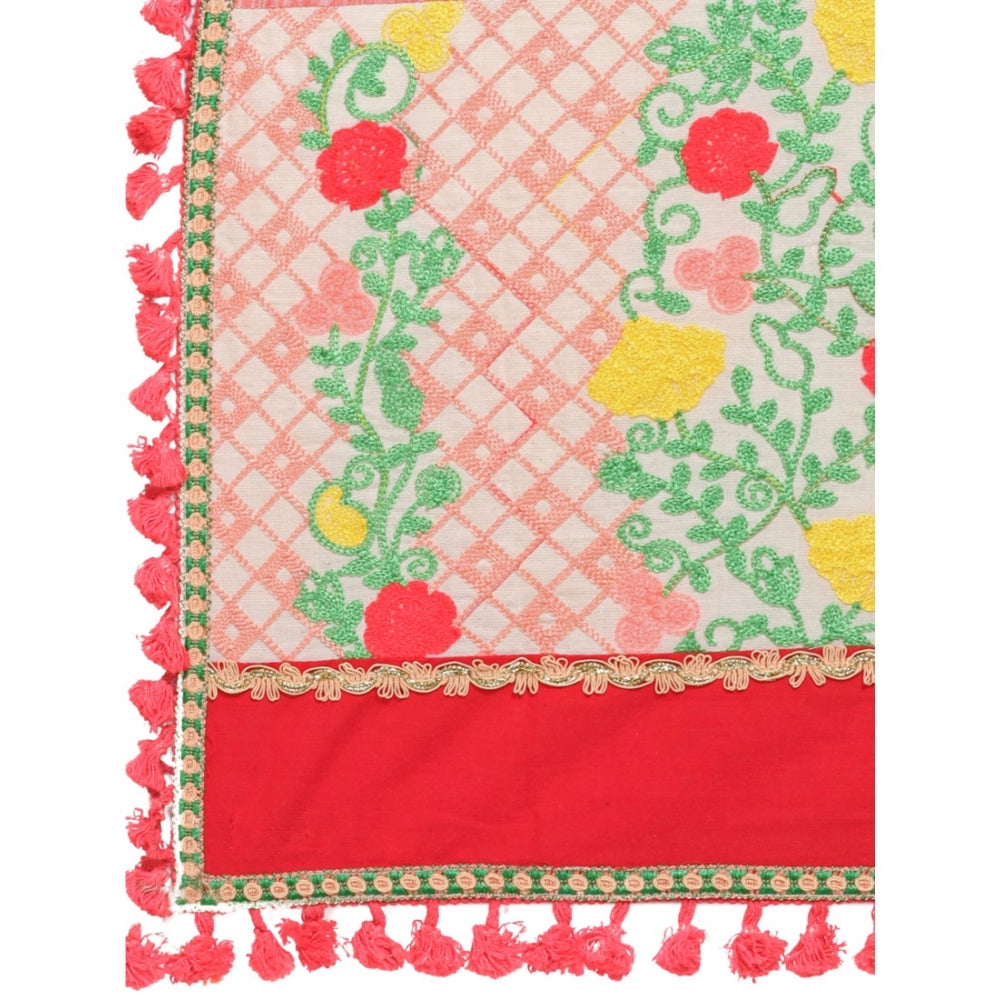 Generic Women's Cotton Embroidered Dupatta (Peach, Length: 1.5 to 2 Mtr)