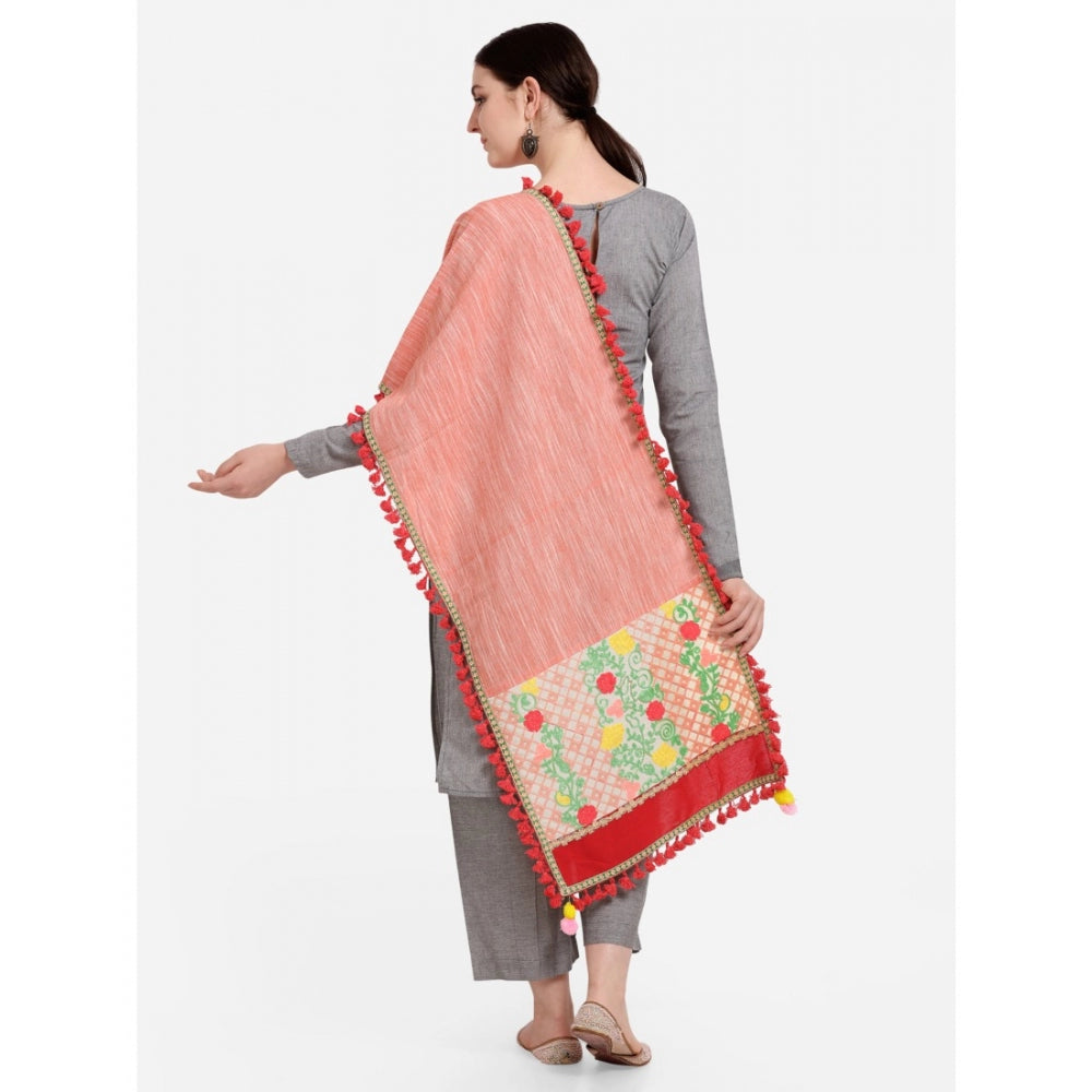 Generic Women's Cotton Embroidered Dupatta (Peach, Length: 1.5 to 2 Mtr)