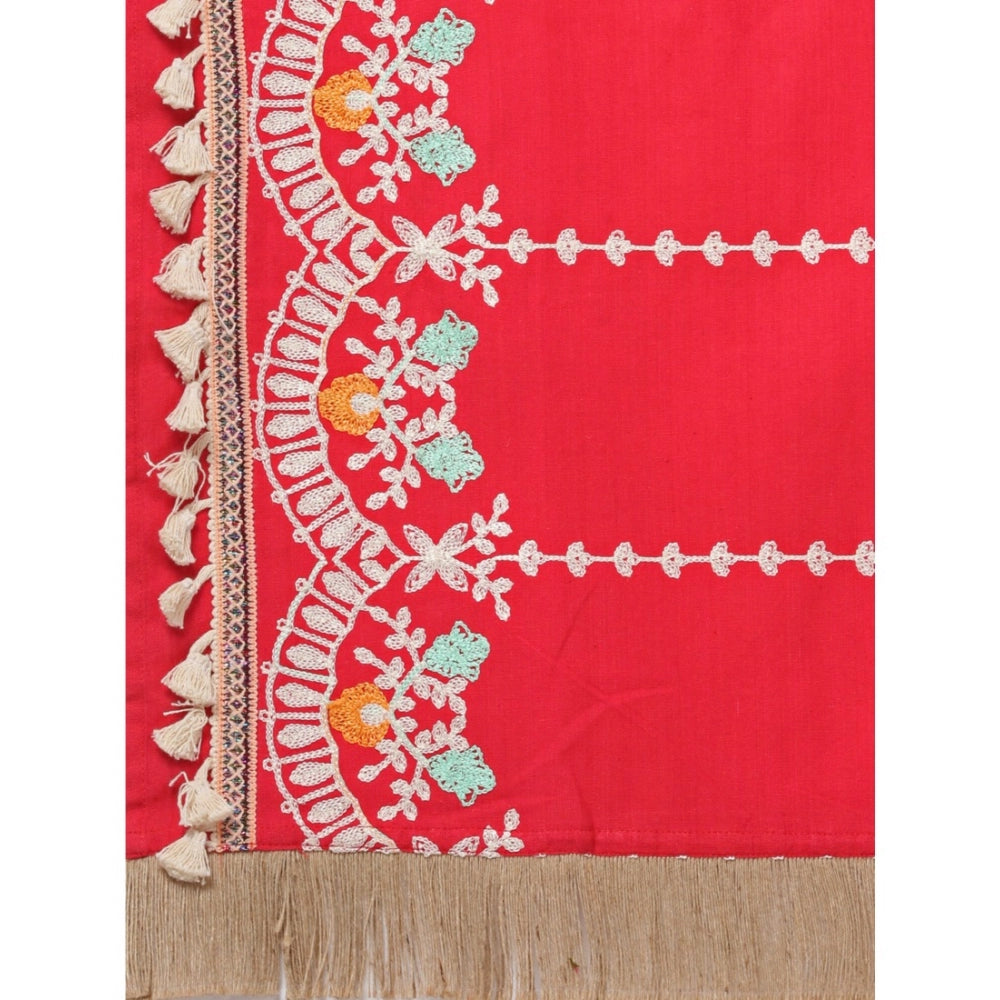 Generic Women's Cotton Embroidered Dupatta (Red, Length: 1.5 to 2 Mtr)