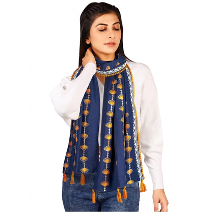 Generic Women's Cotton Opaque Stole (Navy Blue , Length: 1.5 to 2 Mtr)