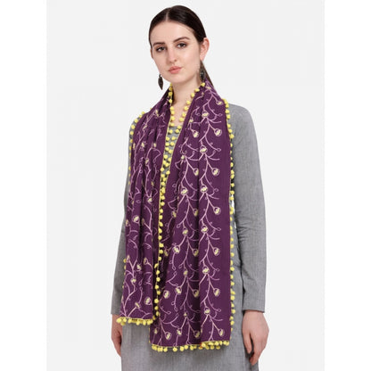 Generic Women's Cotton Embroidered Dupatta (Purple, Length: 0.5 to 1 Mtr)