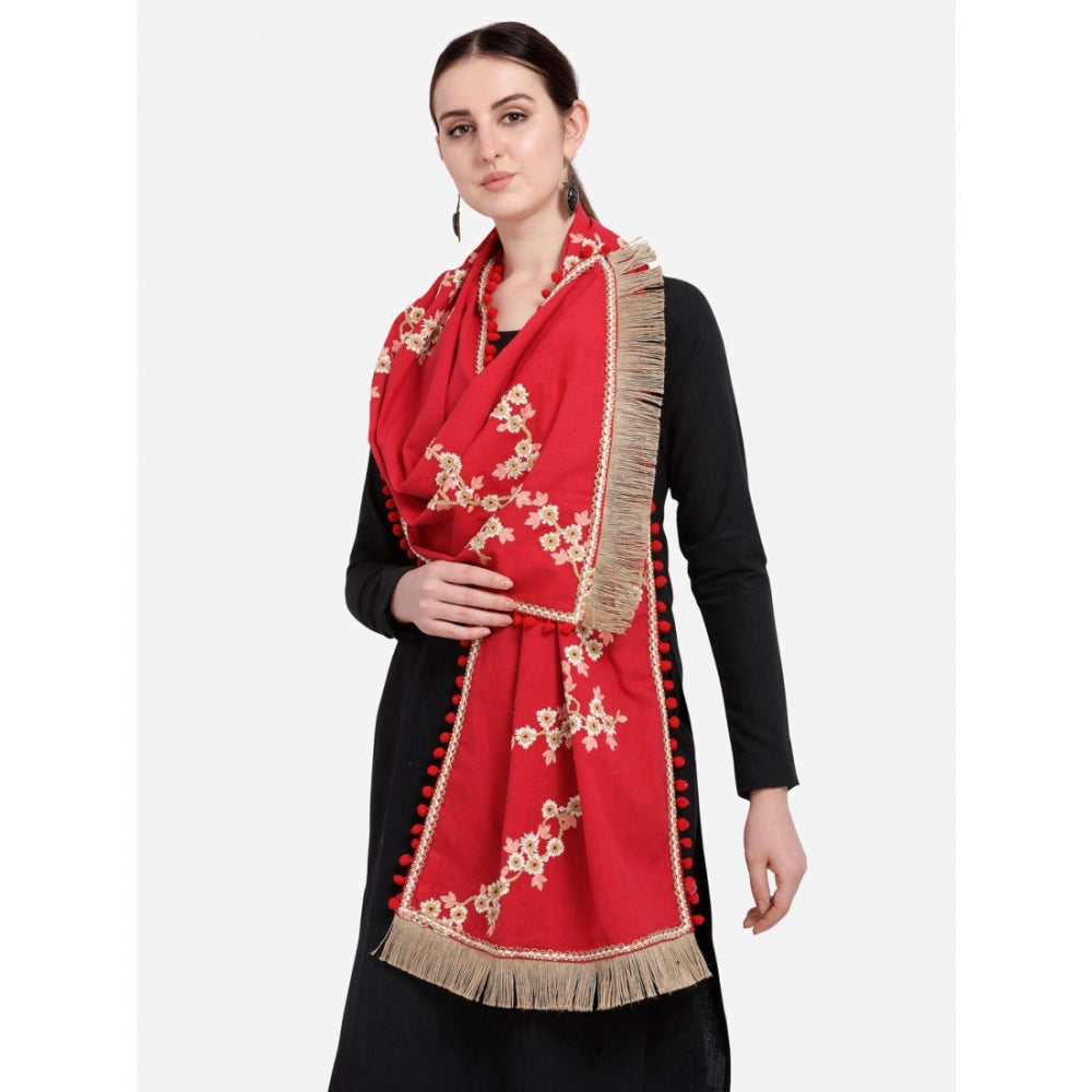 Generic Women's Cotton Embroidered Dupatta (Red, Length: 0.5 to 1 Mtr)