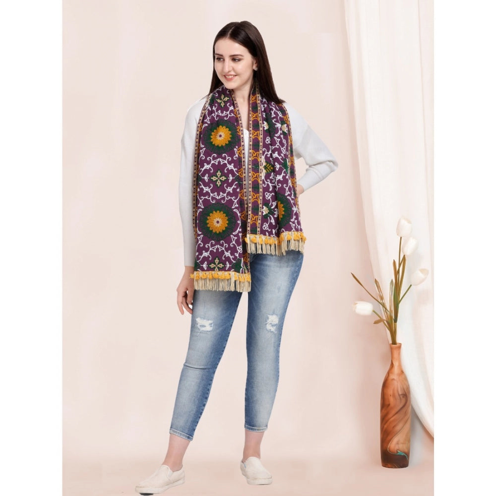 Generic Women's Cotton Embroidered Muffler (Purple, Length: 0.5 to 1 Mtr)