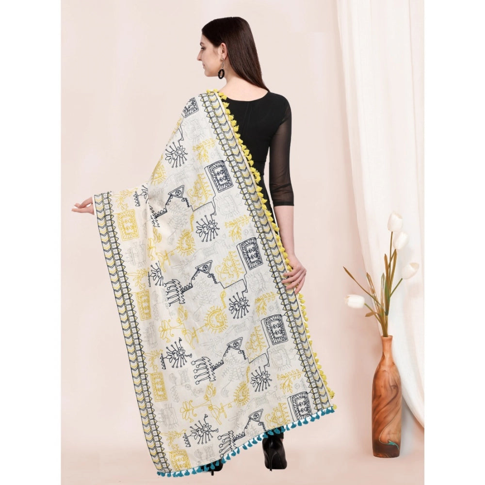 Generic Women's Cotton Embroidered Dupatta (Off White, Length: 0.5 to 1 Mtr)