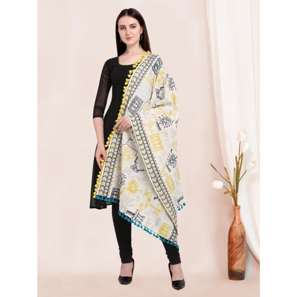 Generic Women's Cotton Embroidered Dupatta (Off White, Length: 0.5 to 1 Mtr)