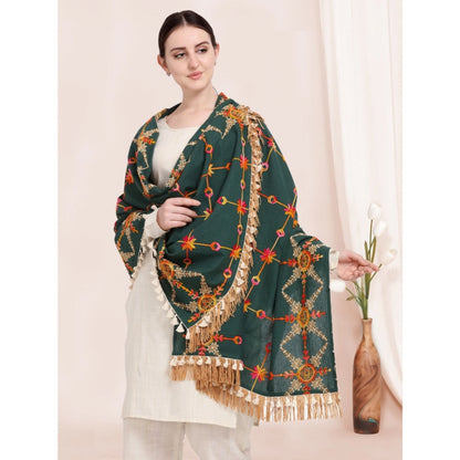 Generic Women's Cotton Embroidered Dupatta (Green, Length: 0.5 to 1 Mtr)