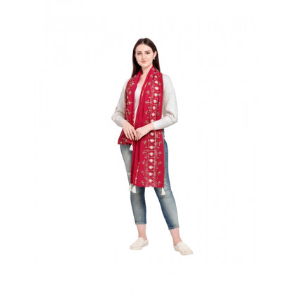 Generic Women's Cotton Opaque Stole (Red, Length: 1.5 to 2 Mtr)