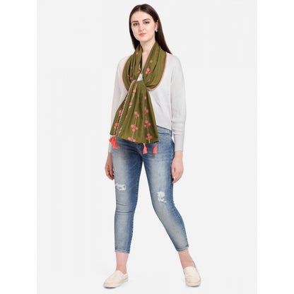 Generic Women's Cotton Opaque Stole (Olive, Length: 1.5 to 2 Mtr)