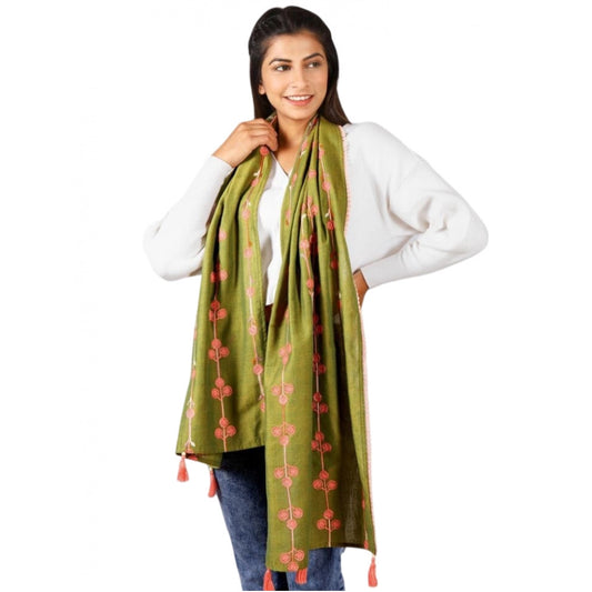 Generic Women's Cotton Opaque Stole (Olive, Length: 1.5 to 2 Mtr)