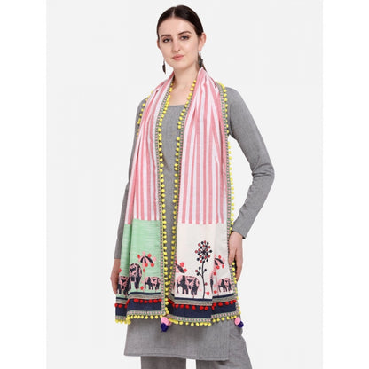 Generic Women's Cotton Embroidered Dupatta (Off White, Length: 1.5 to 2 Mtr)