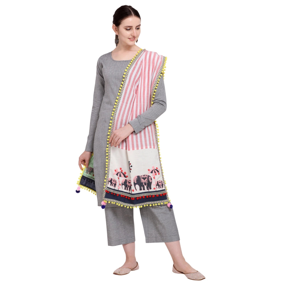 Generic Women's Cotton Embroidered Dupatta (Off White, Length: 1.5 to 2 Mtr)