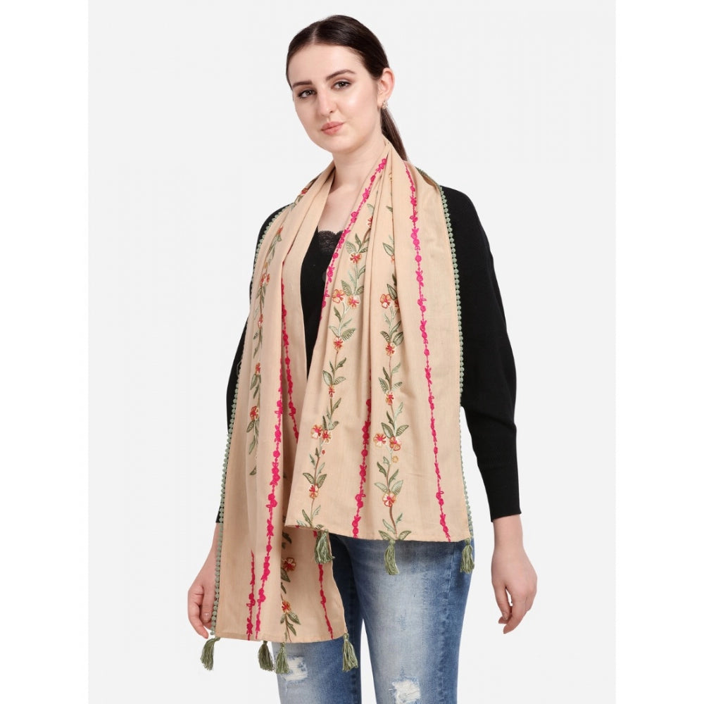 Generic Women's Cotton Opaque Stole (Beige, Length: 1.5 to 2 Mtr)