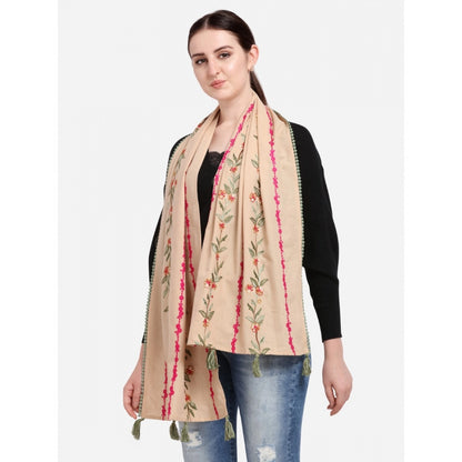 Generic Women's Cotton Opaque Stole (Beige, Length: 1.5 to 2 Mtr)