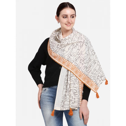 Generic Women's Cotton Opaque Stole (Offwhite , Length: 1.5 to 2 Mtr)