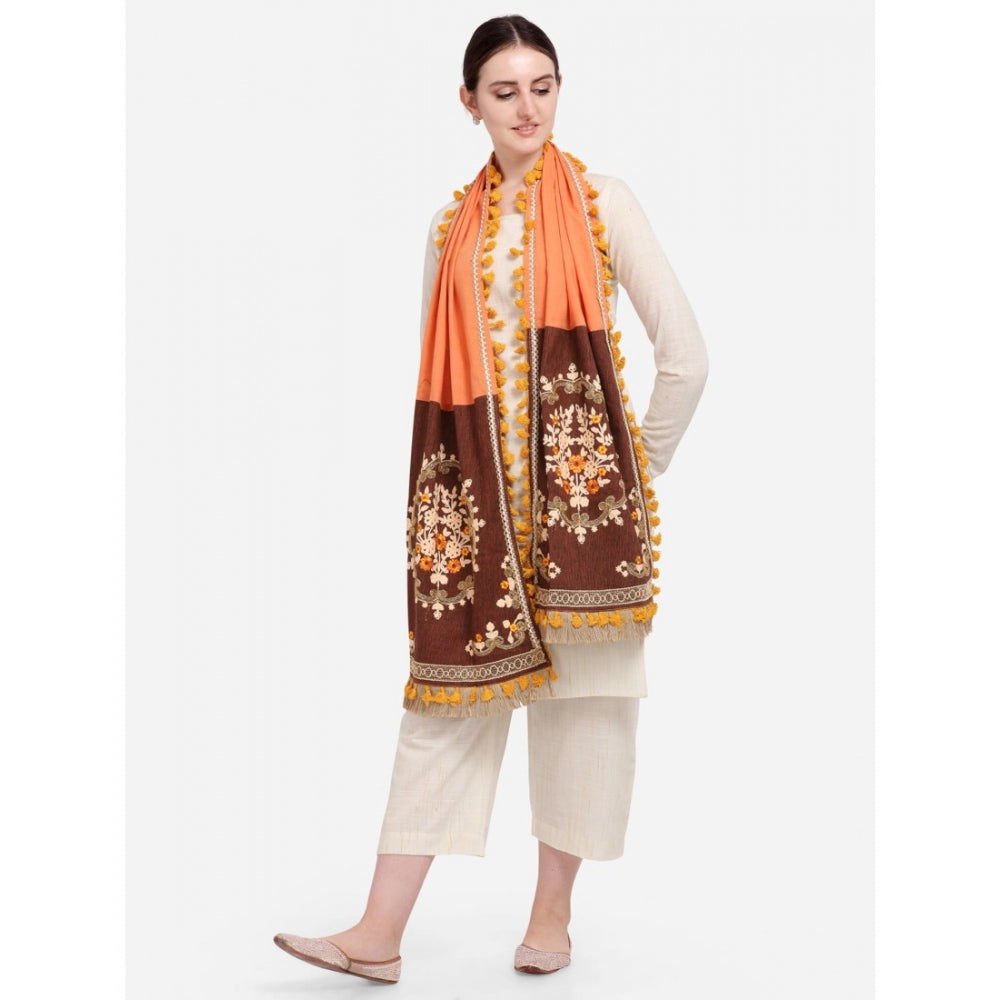 Generic Women's Cotton Embroidered Dupatta (Peach, Length: 1.5 to 2 Mtr)