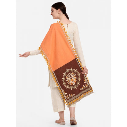 Generic Women's Cotton Embroidered Dupatta (Peach, Length: 1.5 to 2 Mtr)