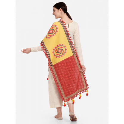 Generic Women's Cotton Embroidered Dupatta (Yellow, Length: 1.5 to 2 Mtr)