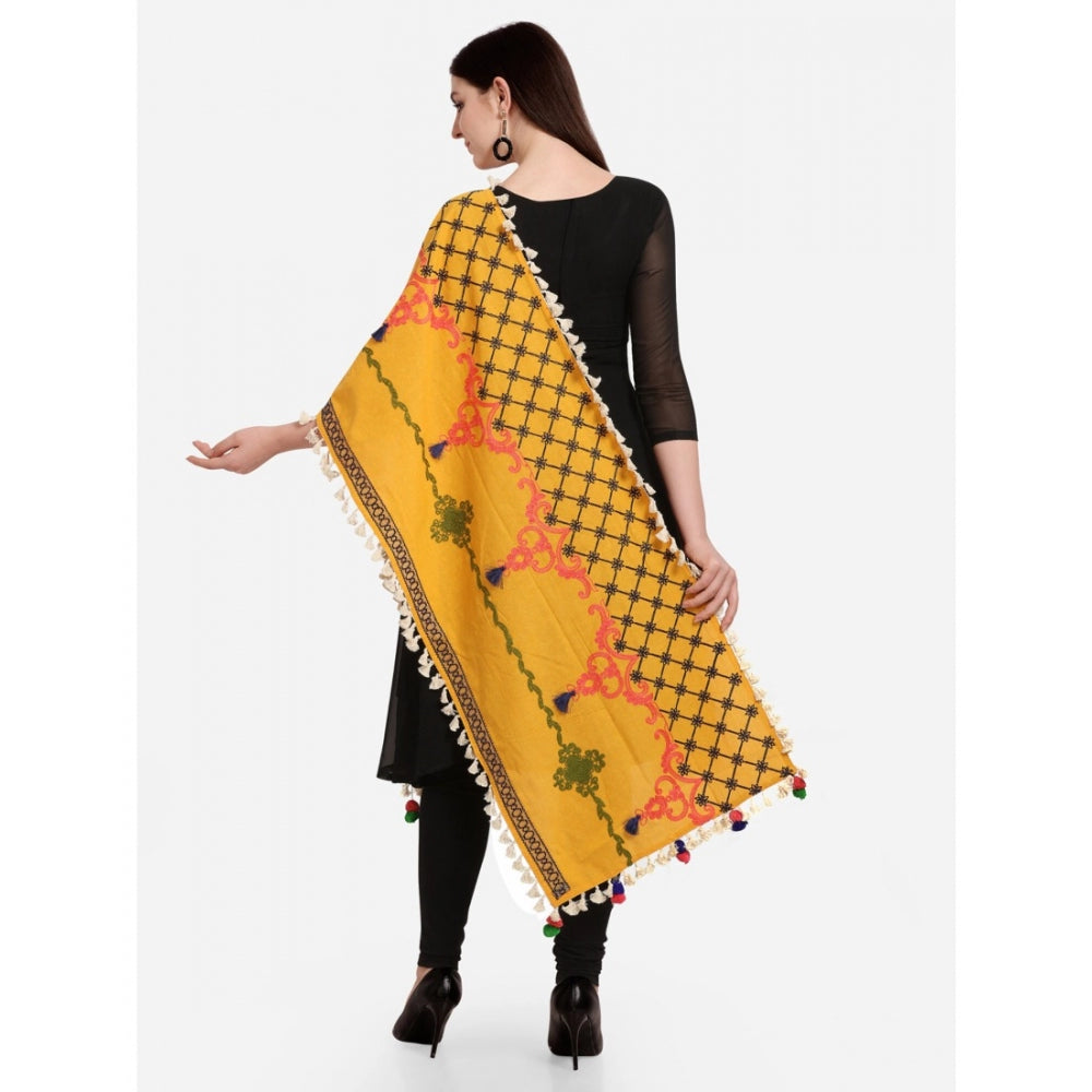 Generic Women's Cotton Embroidered Dupatta (Mustuard, Length: 1.5 to 2 Mtr)