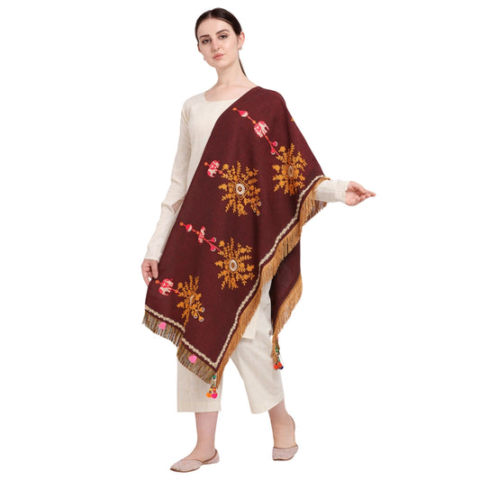 Generic Women's Cotton Embroidered Dupatta (Maroon, Length: 1.5 to 2 Mtr)