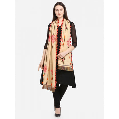 Generic Women's Cotton Embroidered Dupatta (Beige, Length: 1.5 to 2 Mtr)