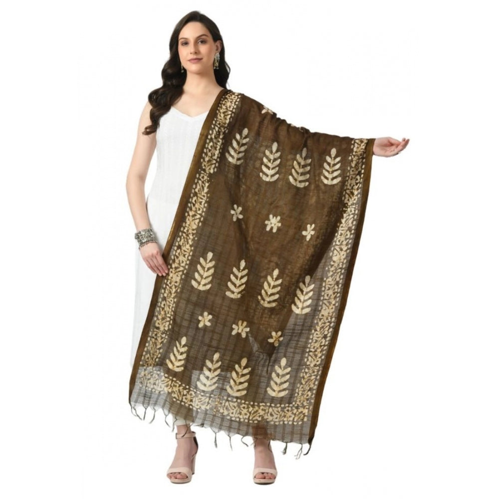 Generic Women's Cotton Printed Dupatta (Mehandi, Length: Free Size)