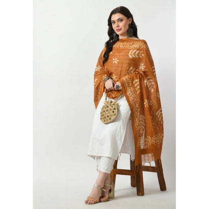 Generic Women's Cotton Printed Dupatta (Rust, Length: Free Size)