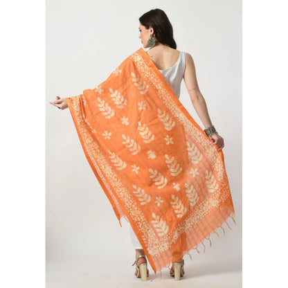 Generic Women's Cotton Printed Dupatta (Orange, Length: Free Size)