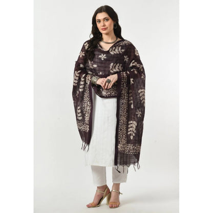 Generic Women's Cotton Printed Dupatta (Wine, Length: Free Size)