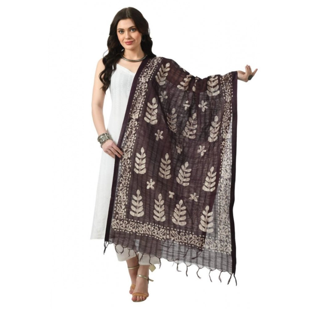 Generic Women's Cotton Printed Dupatta (Wine, Length: Free Size)