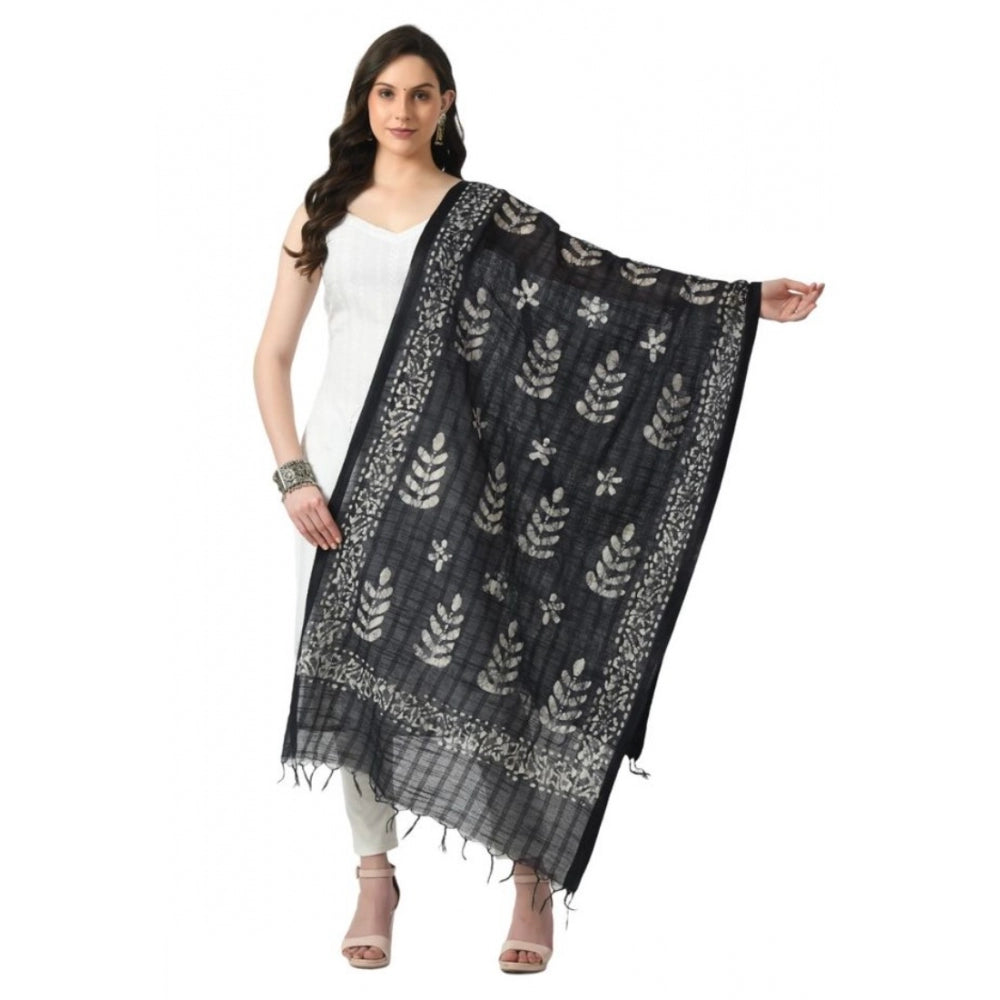 Generic Women's Cotton Printed Dupatta (Black, Length: Free Size)