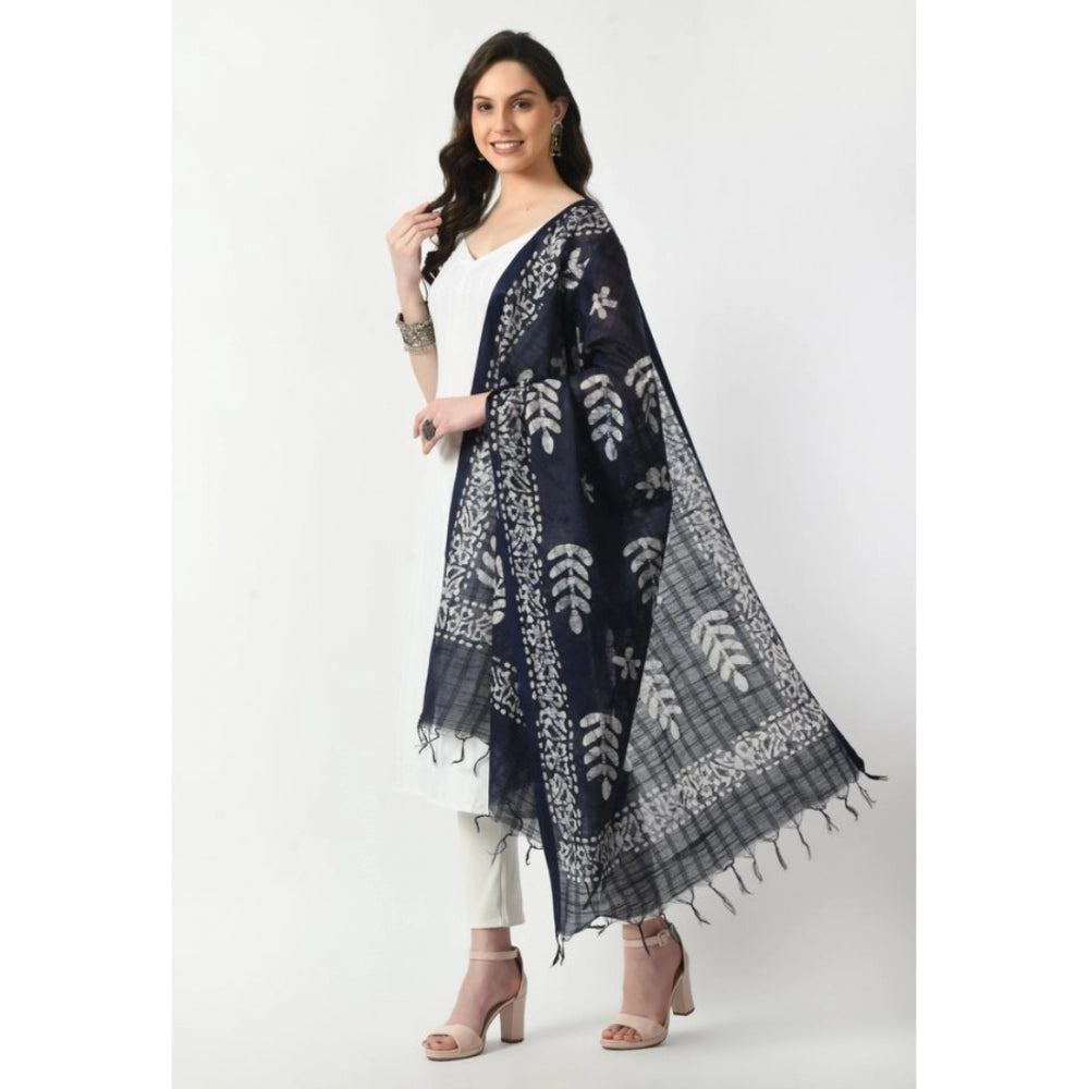 Generic Women's Cotton Printed Dupatta (Blue, Length: Free Size)