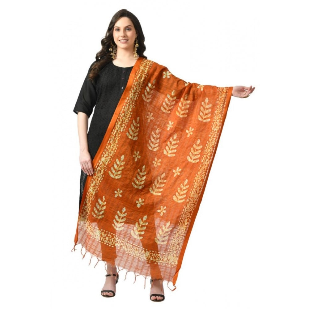 Generic Women's Cotton Printed Dupatta (Mustard, Length: Free Size)