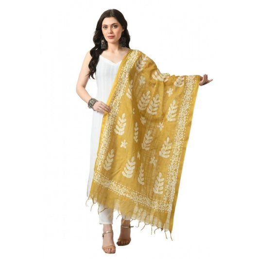 Generic Women's Cotton Printed Dupatta (Gold, Length: Free Size)