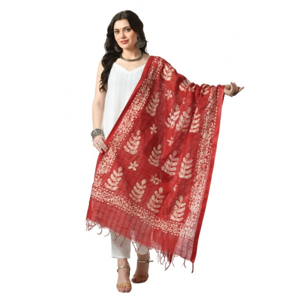 Generic Women's Cotton Printed Dupatta (Red, Length: Free Size)