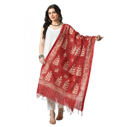 Generic Women's Cotton Printed Dupatta (Red, Length: Free Size)