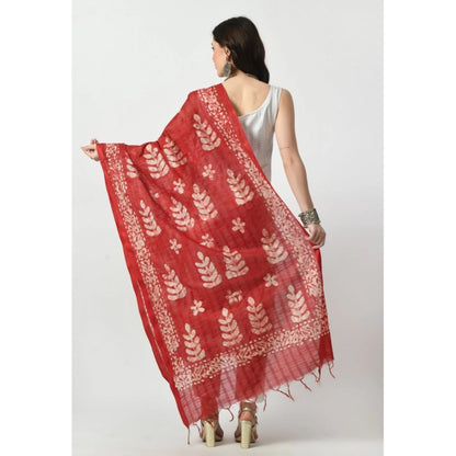 Generic Women's Cotton Printed Dupatta (Red, Length: Free Size)