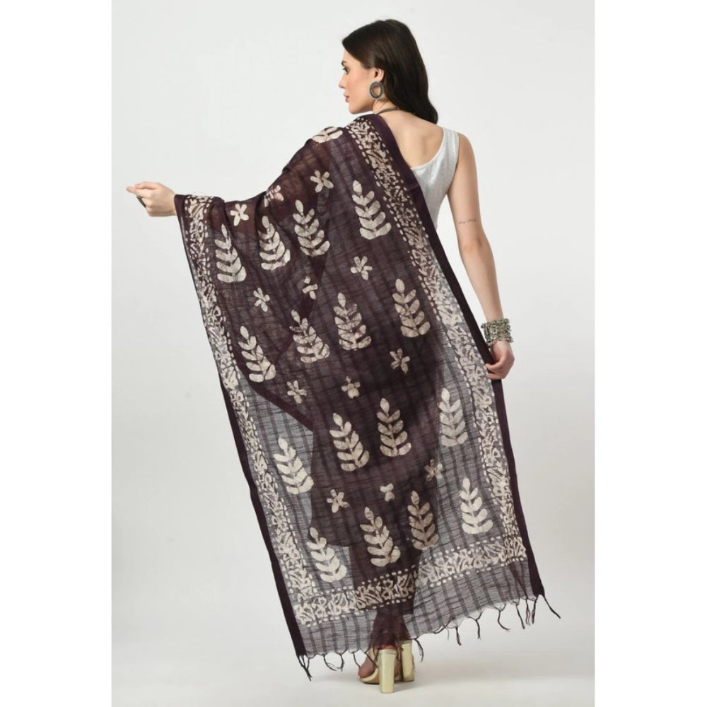 Generic Women's Cotton Printed Dupatta (Wine, Length: Free Size)