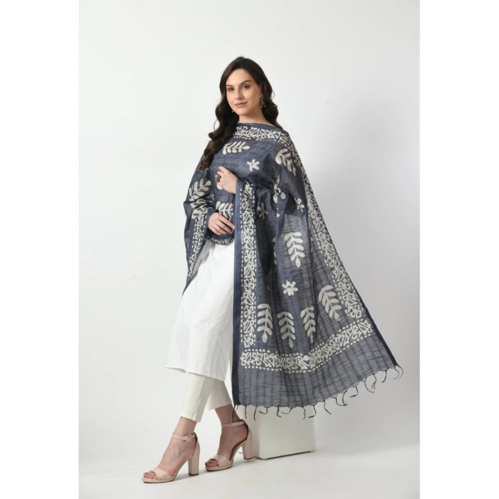 Generic Women's Cotton Printed Dupatta (Grey, Length: Free Size)