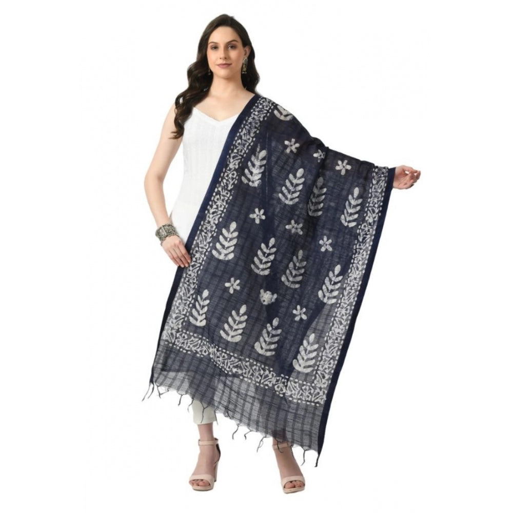 Generic Women's Cotton Printed Dupatta (Blue, Length: Free Size)