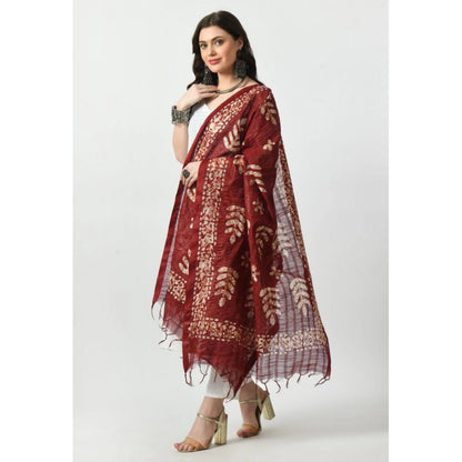 Generic Women's Cotton Printed Dupatta (Maroon, Length: Free Size)