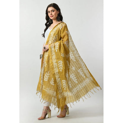 Generic Women's Cotton Printed Dupatta (Gold, Length: Free Size)