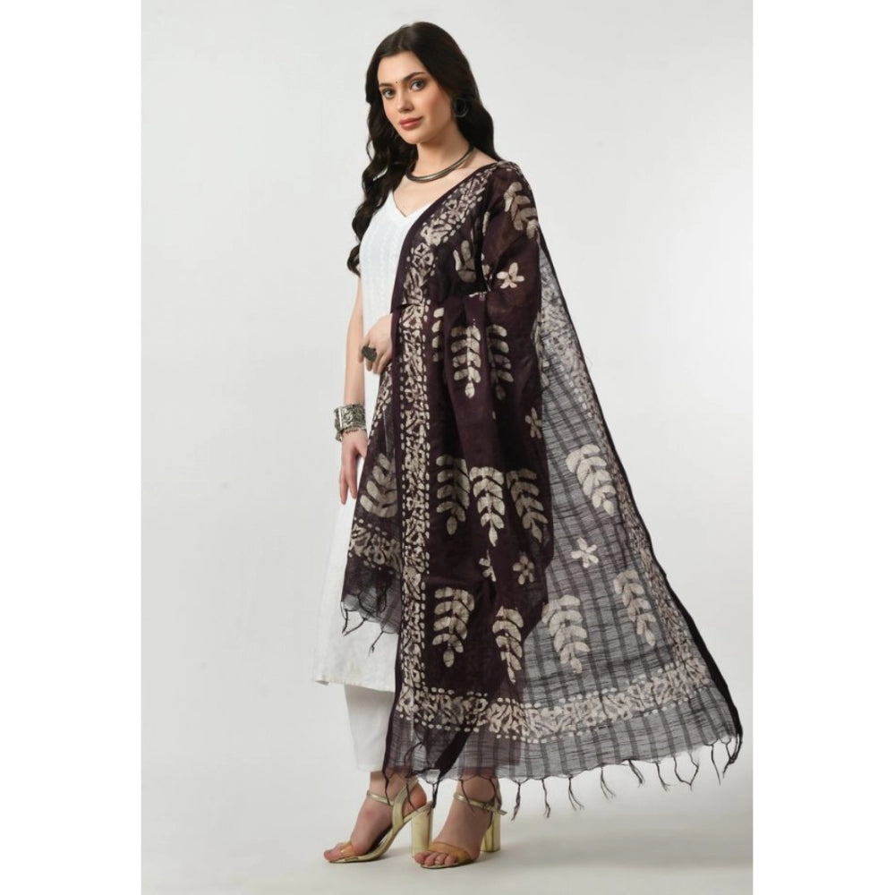 Generic Women's Cotton Printed Dupatta (Wine, Length: Free Size)