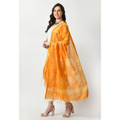 Generic Women's Cotton Printed Dupatta (Yellow, Length: Free Size)