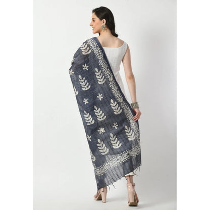 Generic Women's Cotton Printed Dupatta (Grey, Length: Free Size)