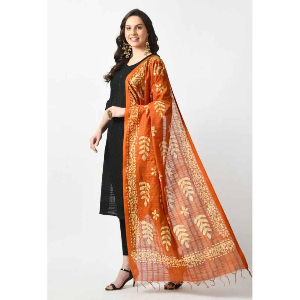 Generic Women's Cotton Printed Dupatta (Mustard, Length: Free Size)