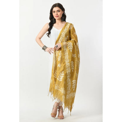 Generic Women's Cotton Printed Dupatta (Gold, Length: Free Size)