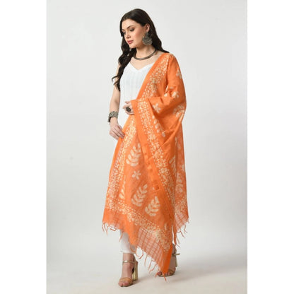 Generic Women's Cotton Printed Dupatta (Orange, Length: Free Size)