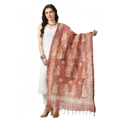 Generic Women's Cotton Printed Dupatta (Brown, Length: Free Size)