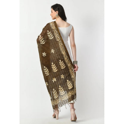 Generic Women's Cotton Printed Dupatta (Mehandi, Length: Free Size)