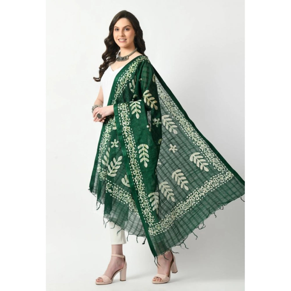 Generic Women's Cotton Printed Dupatta (Green, Length: Free Size)